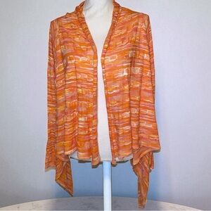 PECK & PECK Open Front Long Sleeve Scarf Like Cardigan Orange Striped XL